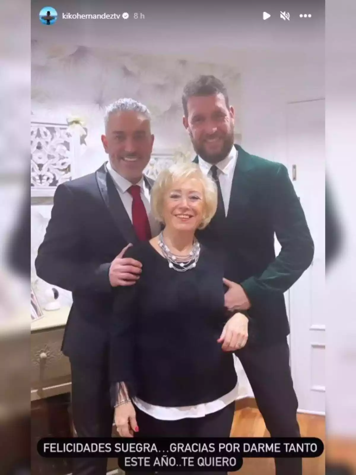 Captura del Storie de Kiko Hernández felicitando a su suegra, con una imagen junto a Fran Antón