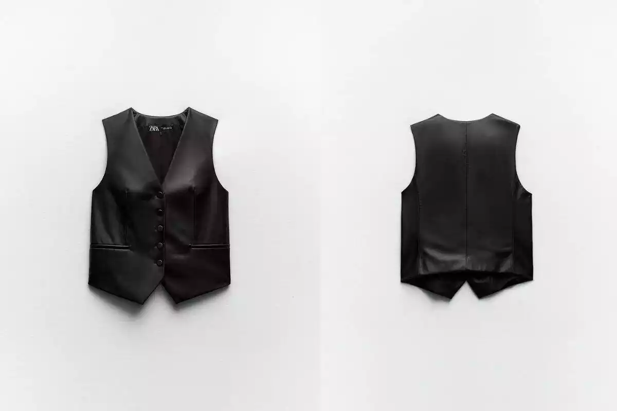Foto de chaleco de piel de Zara por delante a la izquierda y por detrás a la derecha Foto de chaleco de piel de Zara por delante a la izquierda y por detrás a la derecha