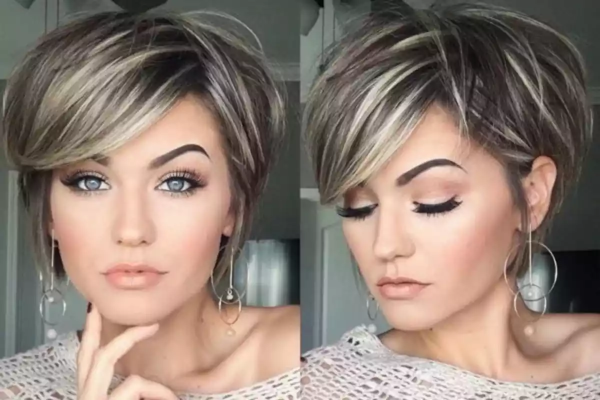 Mujer mostrando corte de pelo bixie Mujer mostrando corte de pelo bixie