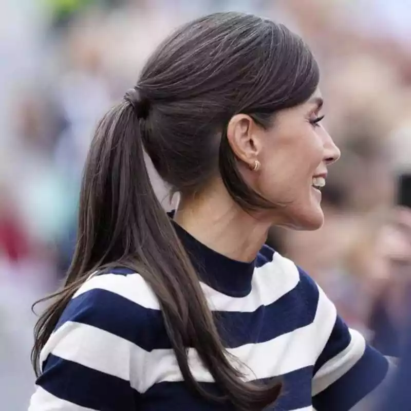 Reina Letizia con mechón suelto en su coleta de raya lateral Reina Letizia con mechón suelto en su coleta de raya lateral