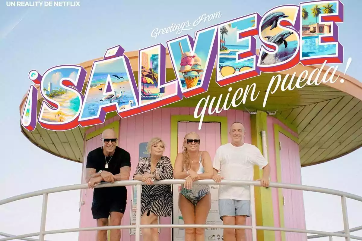 Cartel de ¡Sálvese quien pueda! de Netflix con Kiko Matamoros, Belén Esteban, Terelu y Victor Sandoval