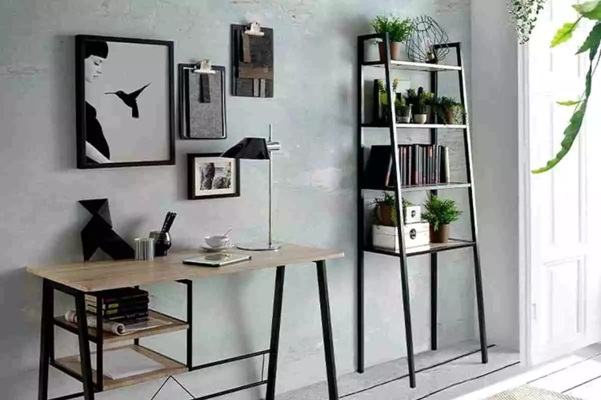 Conjunto de muebles de estilo industrial, mesa y estantería a juego Conjunto de muebles de estilo industrial, mesa y estantería a juego