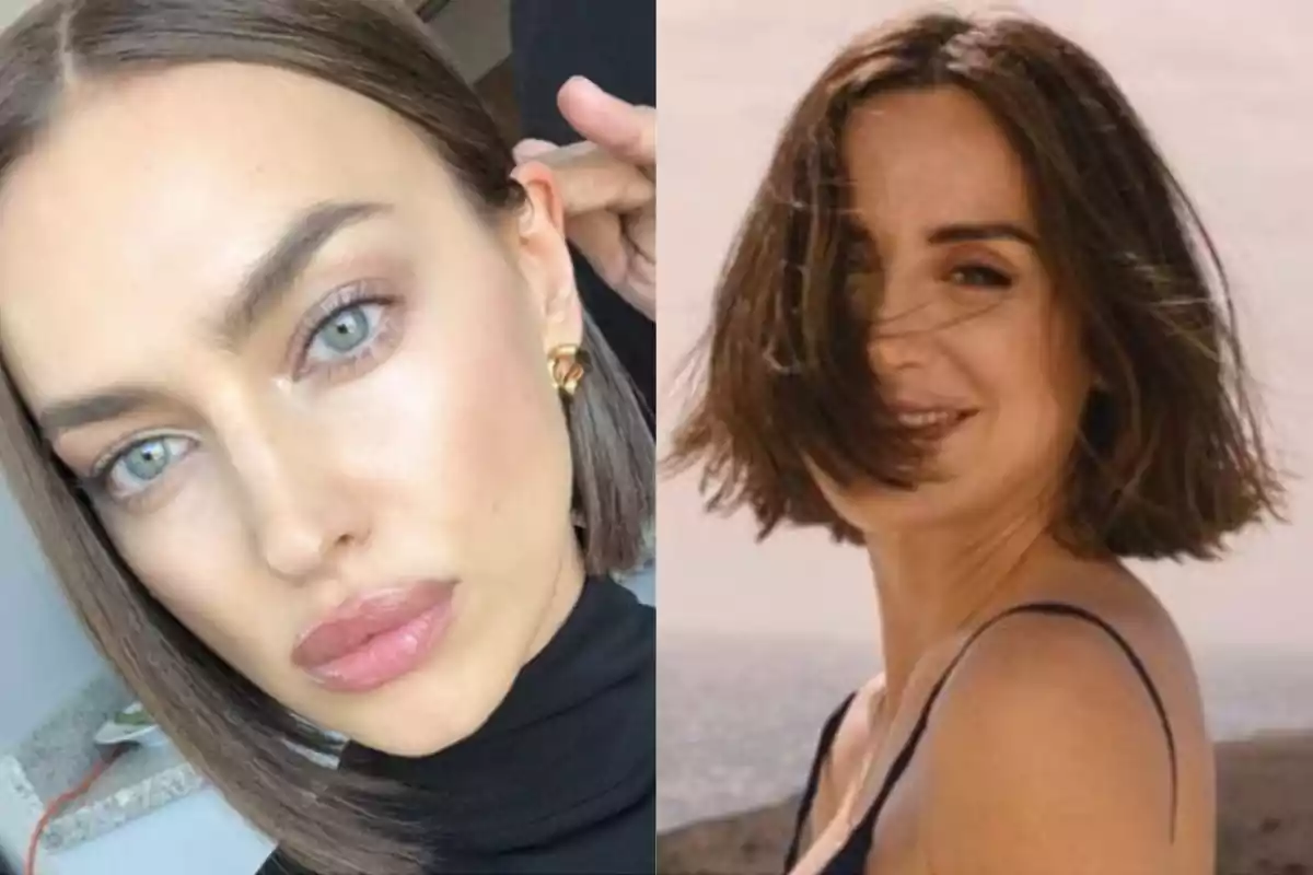 Dos mujeres con media melena en diferentes peinados Dos mujeres con media melena en diferentes peinados
