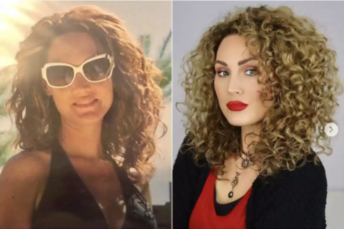 Una comparativa entre dos fotos de la misma mujer con el pelo rizado Una comparativa entre dos fotos de la misma mujer con el pelo rizado